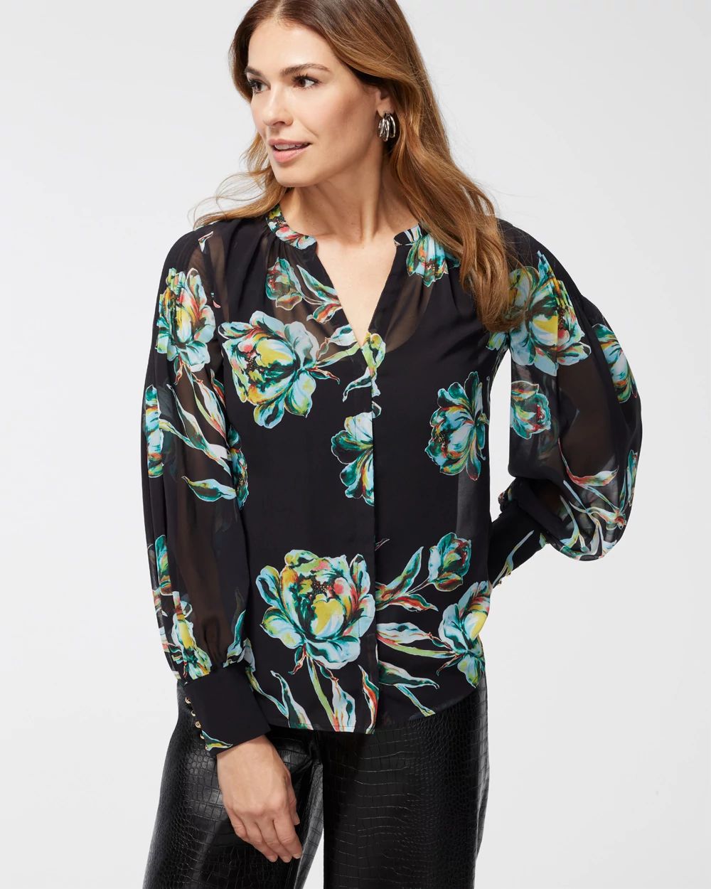 Chiffon Sheer Floral Shirt