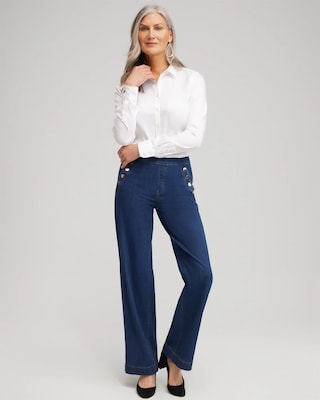Pull-on Wide Leg Jeans click to view larger image.