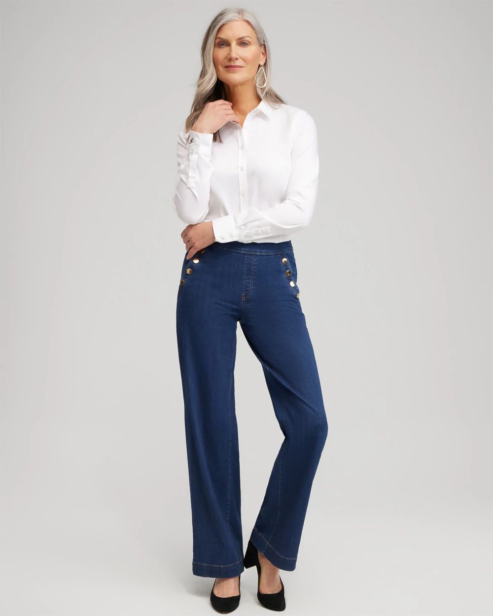 Pull-on Wide Leg Jeans click to view larger image.