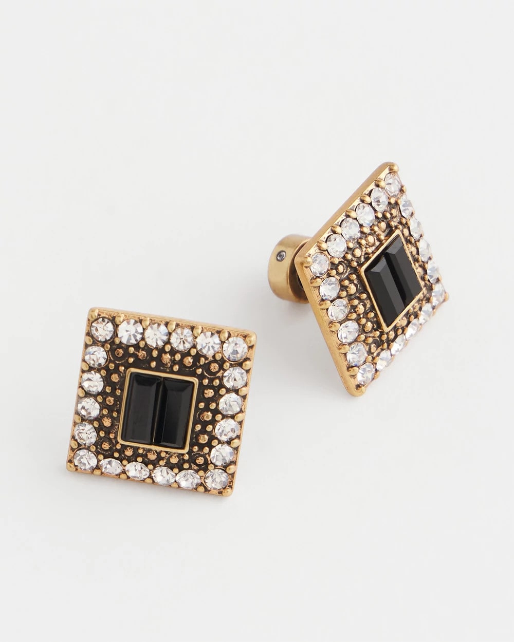 Black & Goldtone Square Stud Earrings