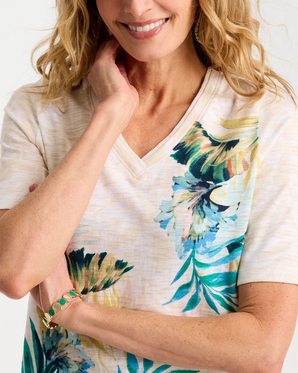 Printed Cotton Slub V-Neck Tee