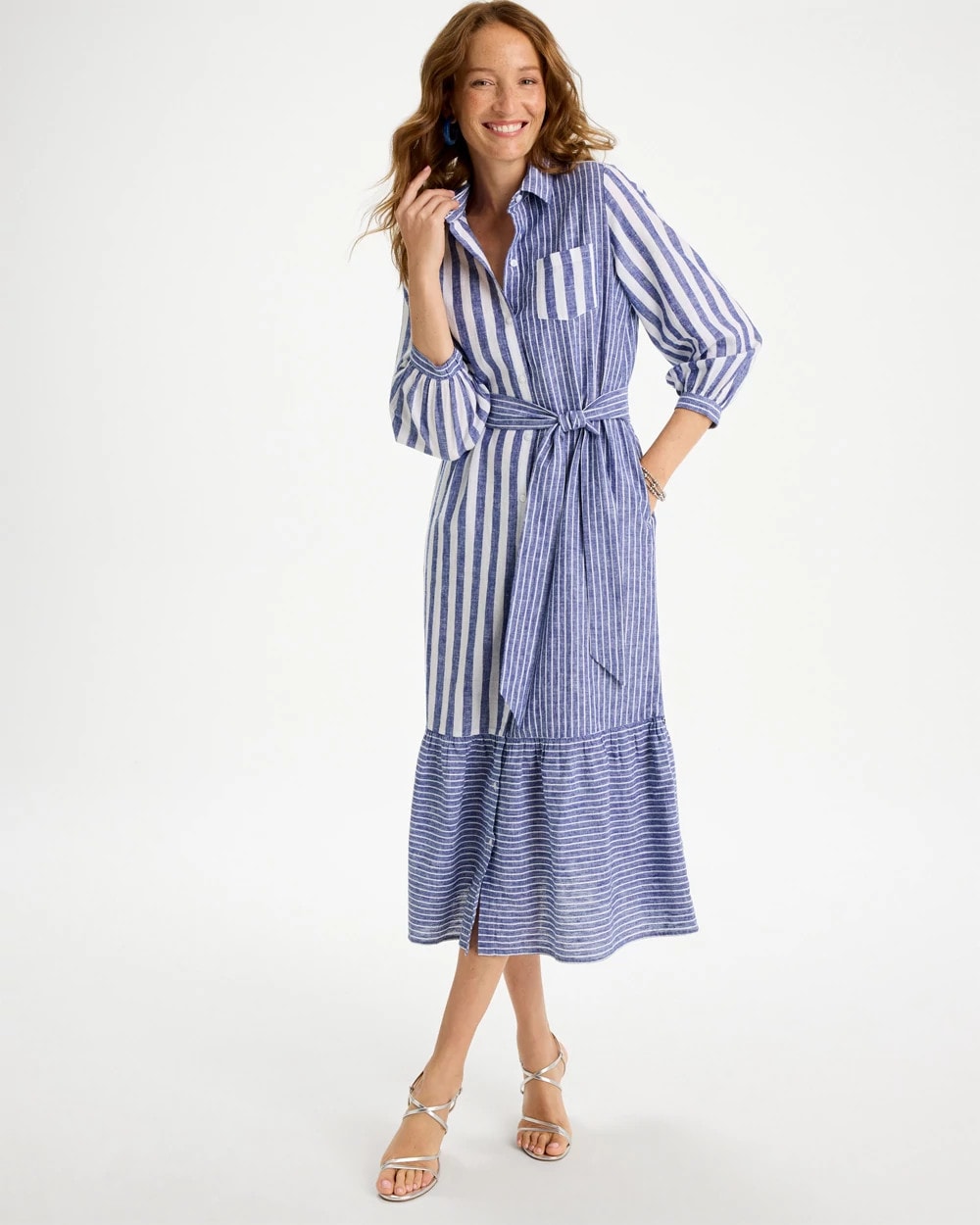 Linen-Cotton Striped Shirtdress