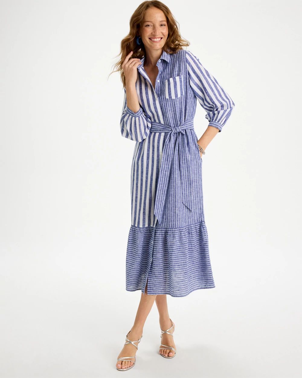 Linen-Cotton Striped Shirtdress