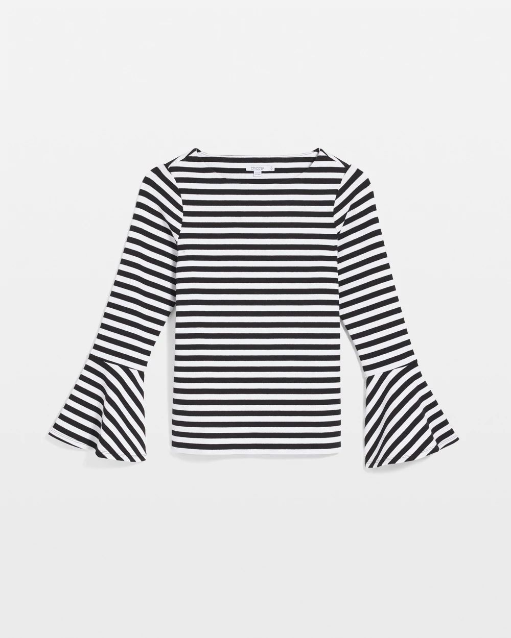Striped Rib Knit Bell Sleeve Top click to view larger image.