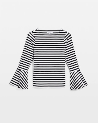 Striped Rib Knit Bell Sleeve Top click to view larger image.