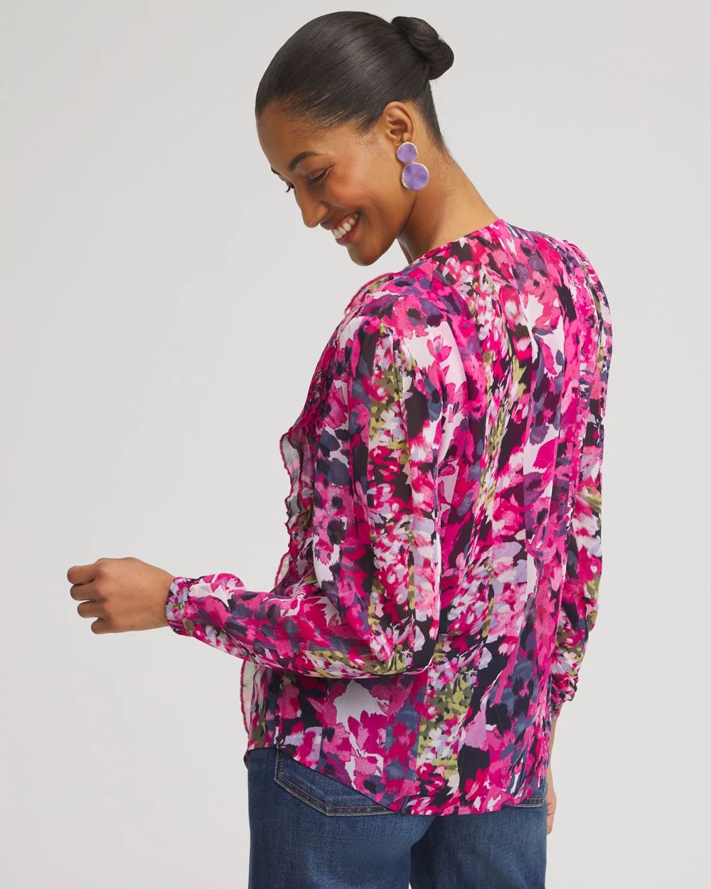 Chiffon Floral Ruffle Blouse
