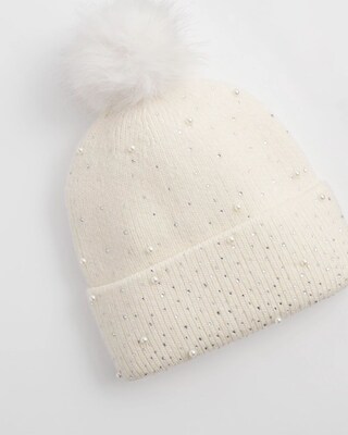 Faux Pearl Cashmere Blend Pom Pom Hat click to view larger image.
