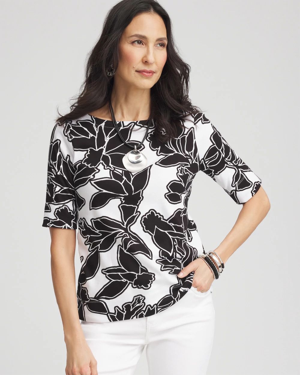 Floral Pima Bateau-Neck Tee