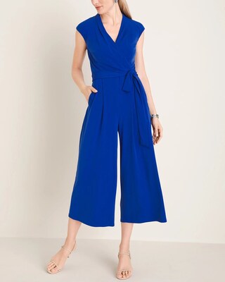 London Times Blue Tie-Waist Jumpsuit