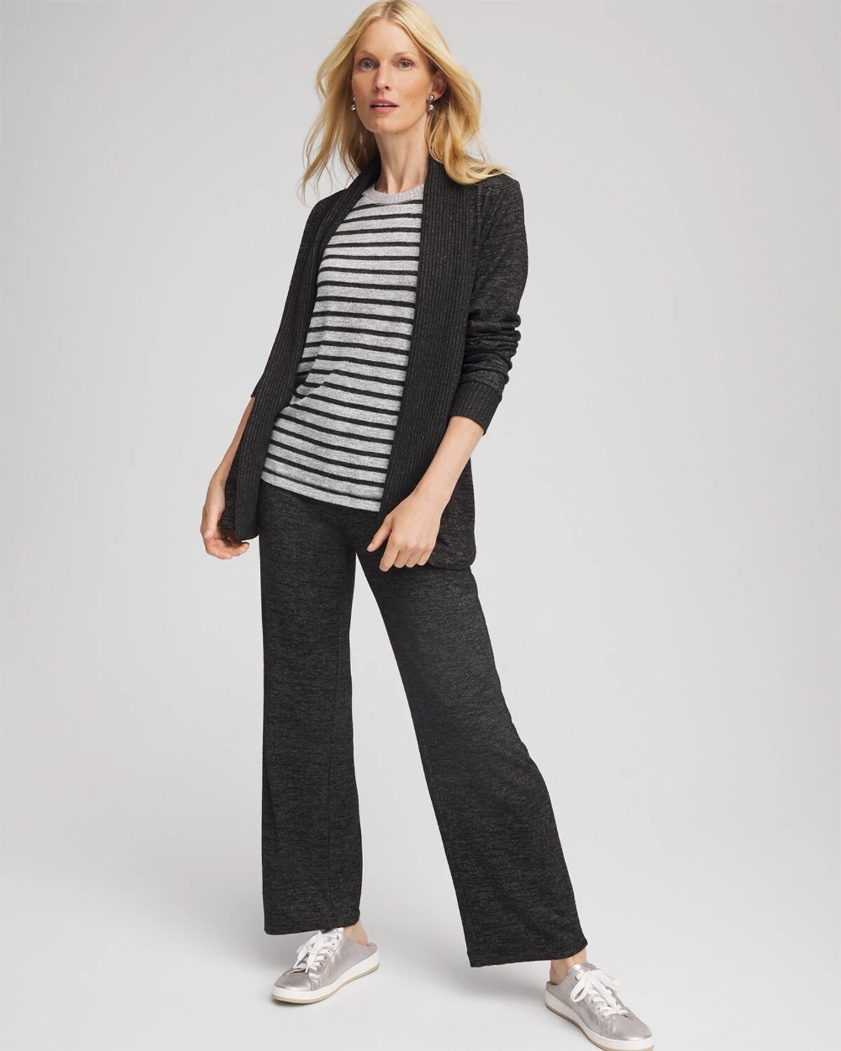 Chico's Striped Crewneck Tank In Salt/pepper