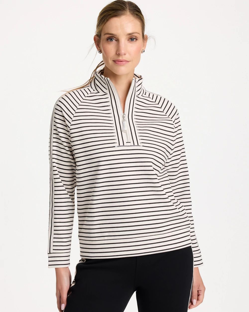 Zenergy® Striped Mockneck Fleece Pullover