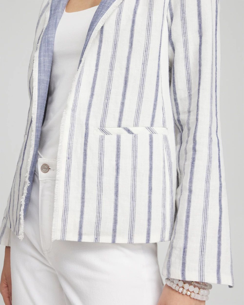 Stripe Linen Frayed Jacket click to view larger image.
