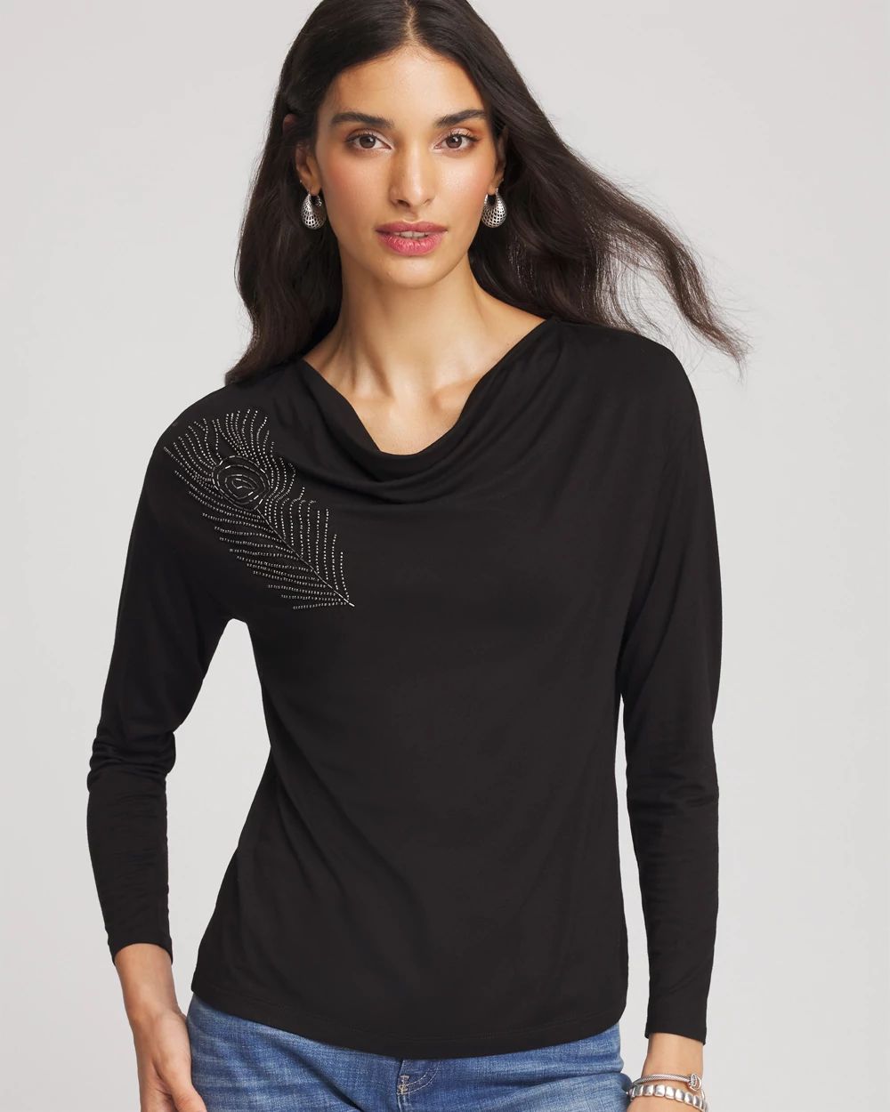 Embellished Cowlneck Dolman Tee