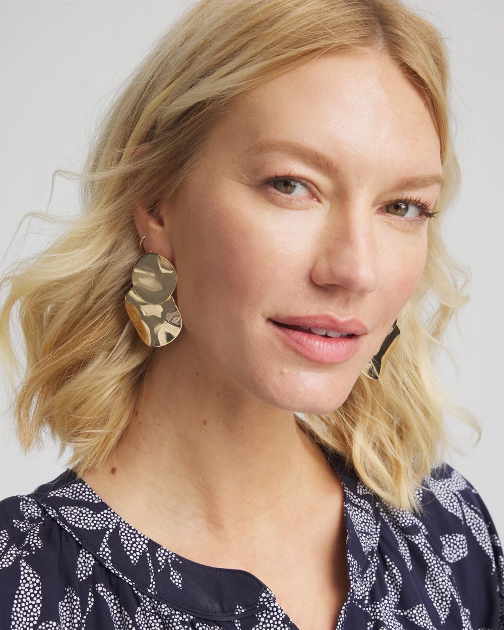 No Droop ™ Gold Tone Disc Drop Earrings click to view larger image.