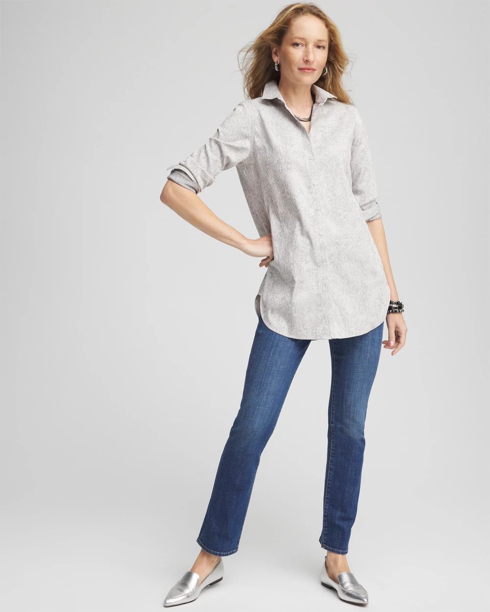 No Iron™ Python Print Jacquard Tunic