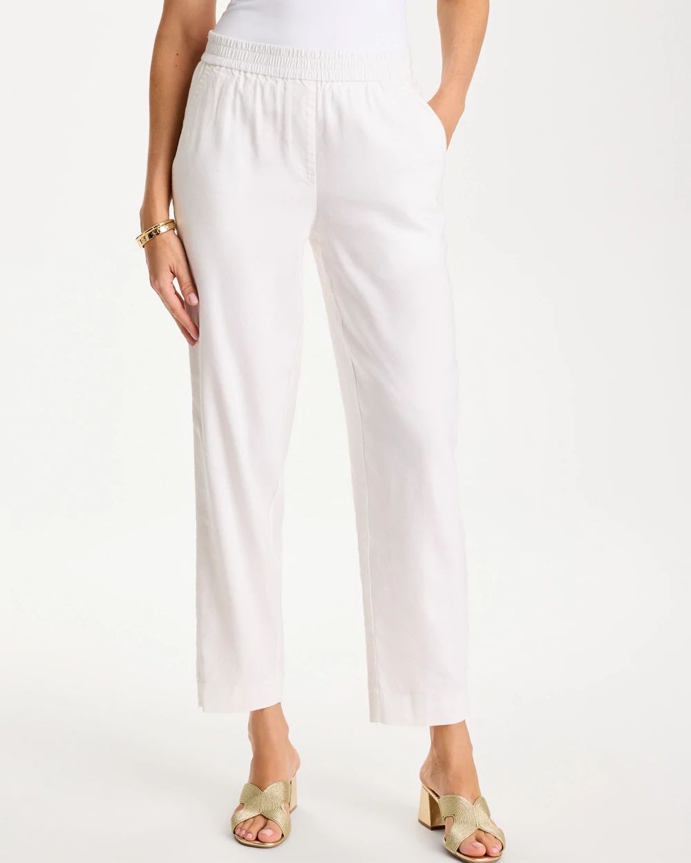 Soft-Stretch Linen Straight Tapered Ankle Pants
