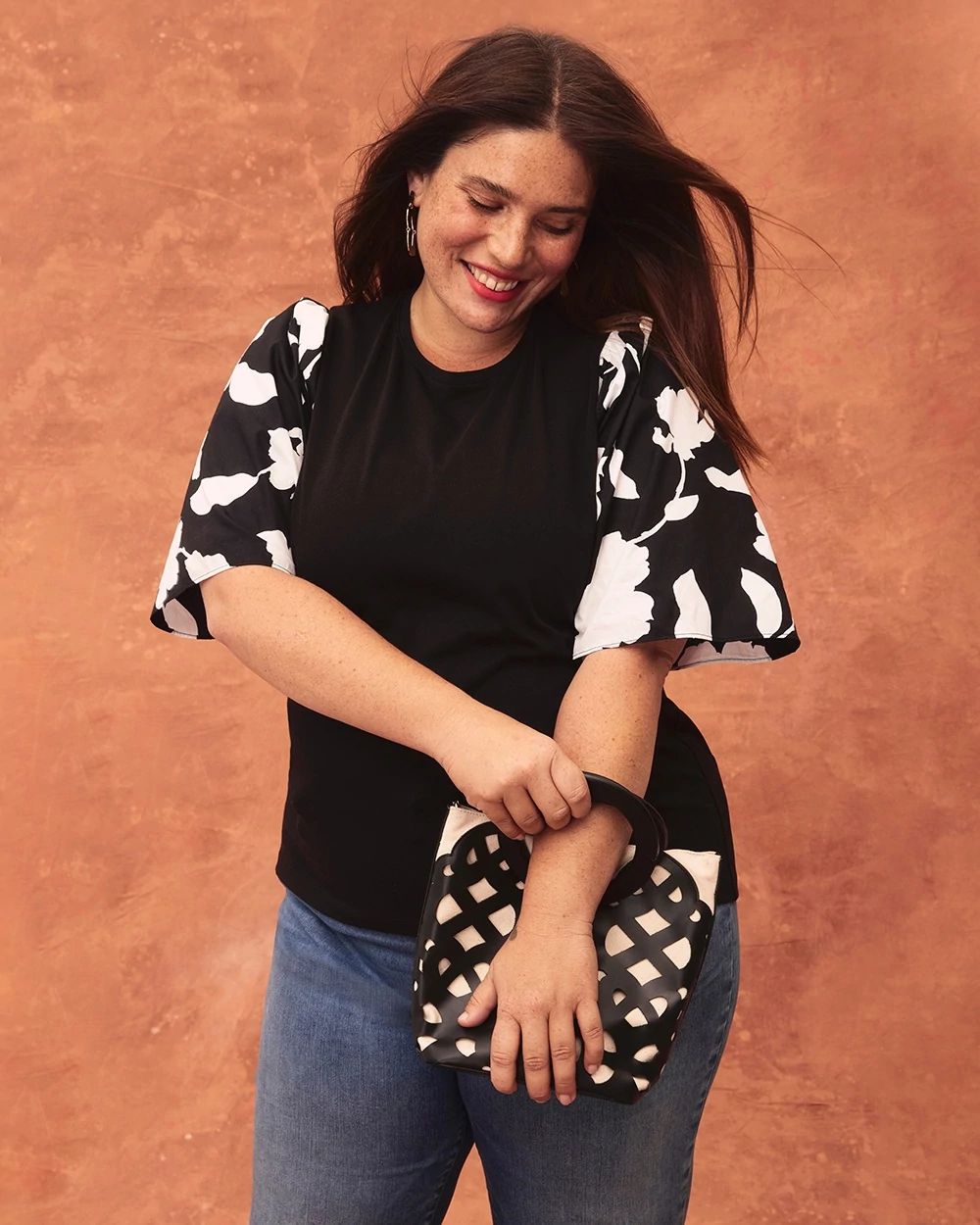 Black Floral Elbow Sleeve Tee