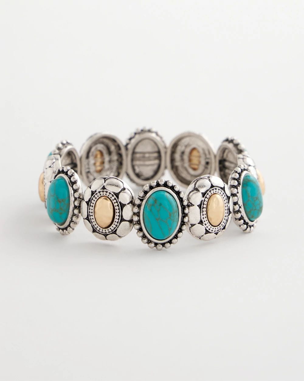 Turquoise Mixed Metal Stretch Bracelet