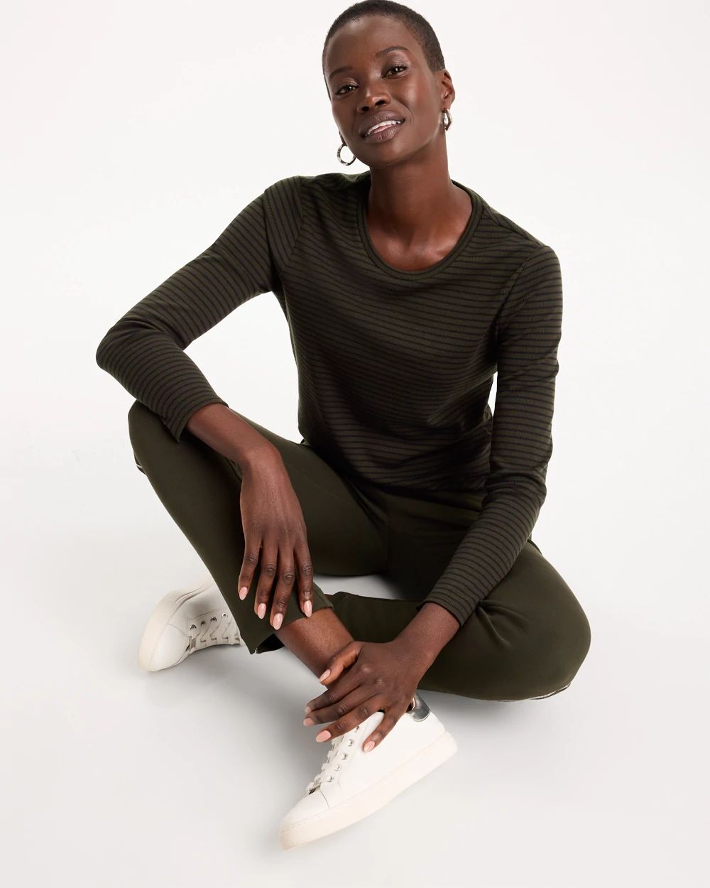 Zenergy® Knit Striped Ribbed Pullover click to view larger image.
