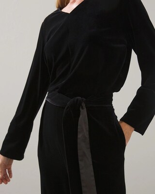 Velvet Drape-Front Jumpsuit