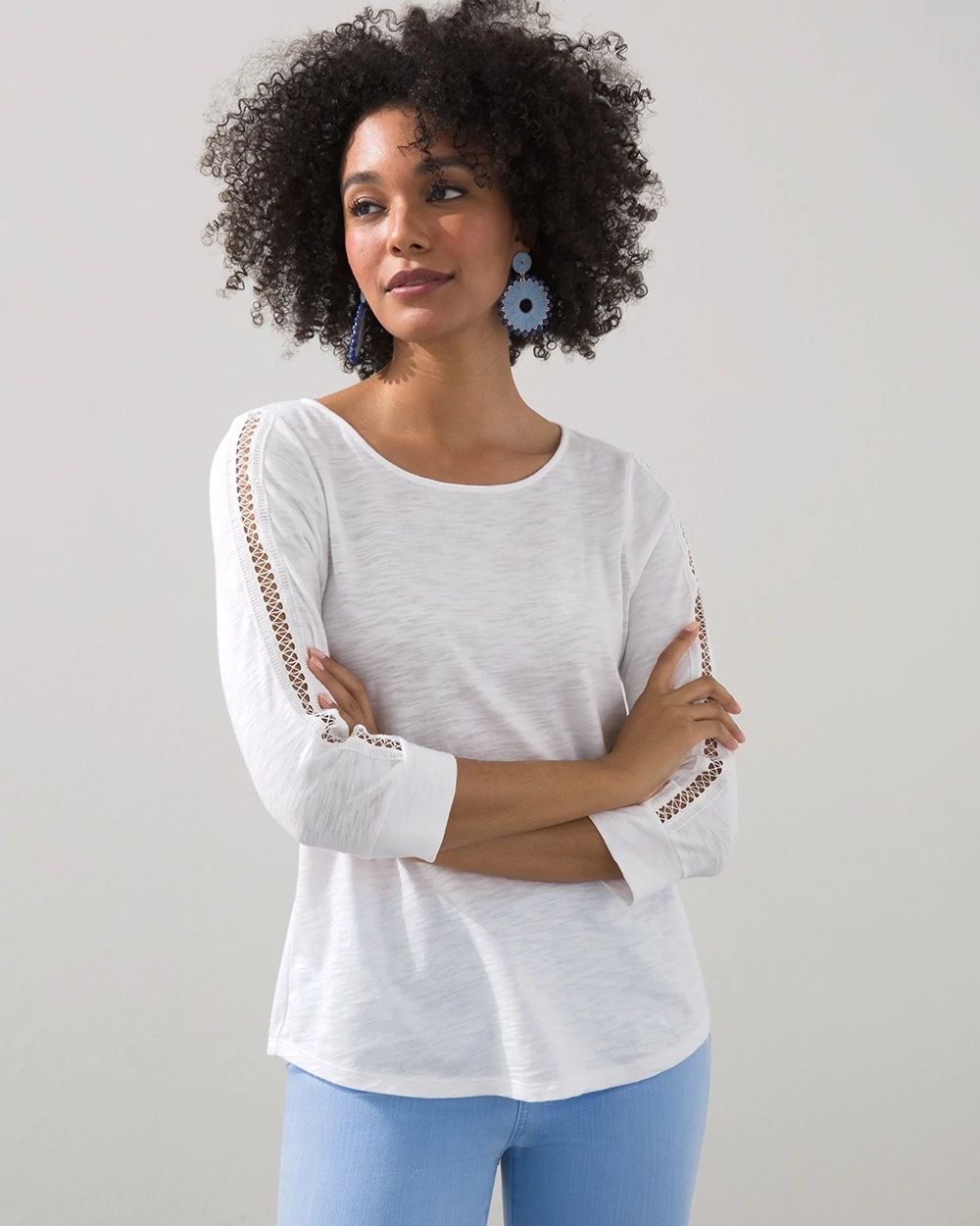 Lace Inset Sleeve Slub Tee