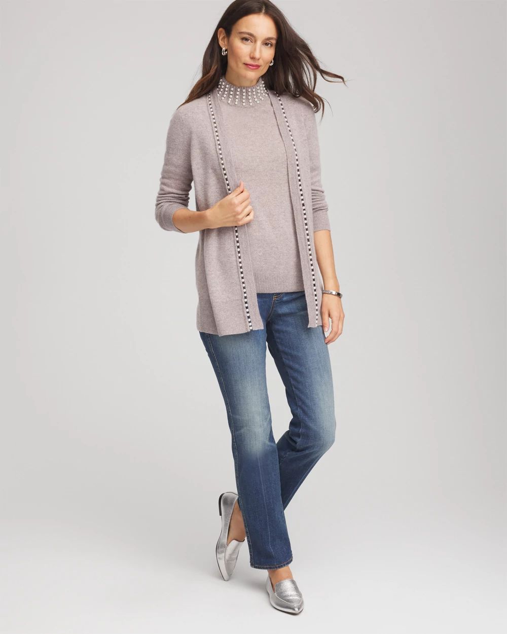 Cashmere Pearl Mockneck Sweater click to view larger image.