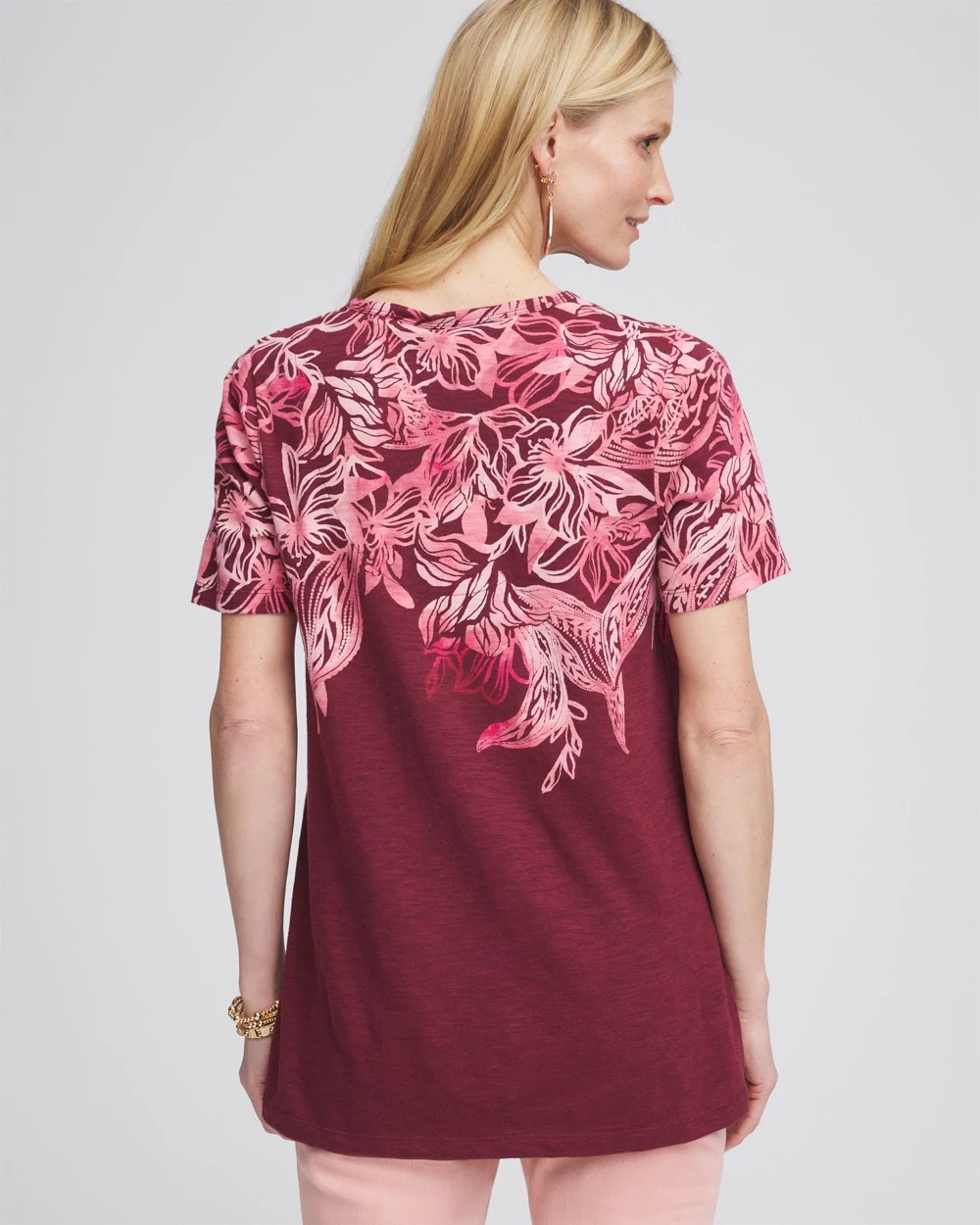 Floral Print Slub V-Neck Tee