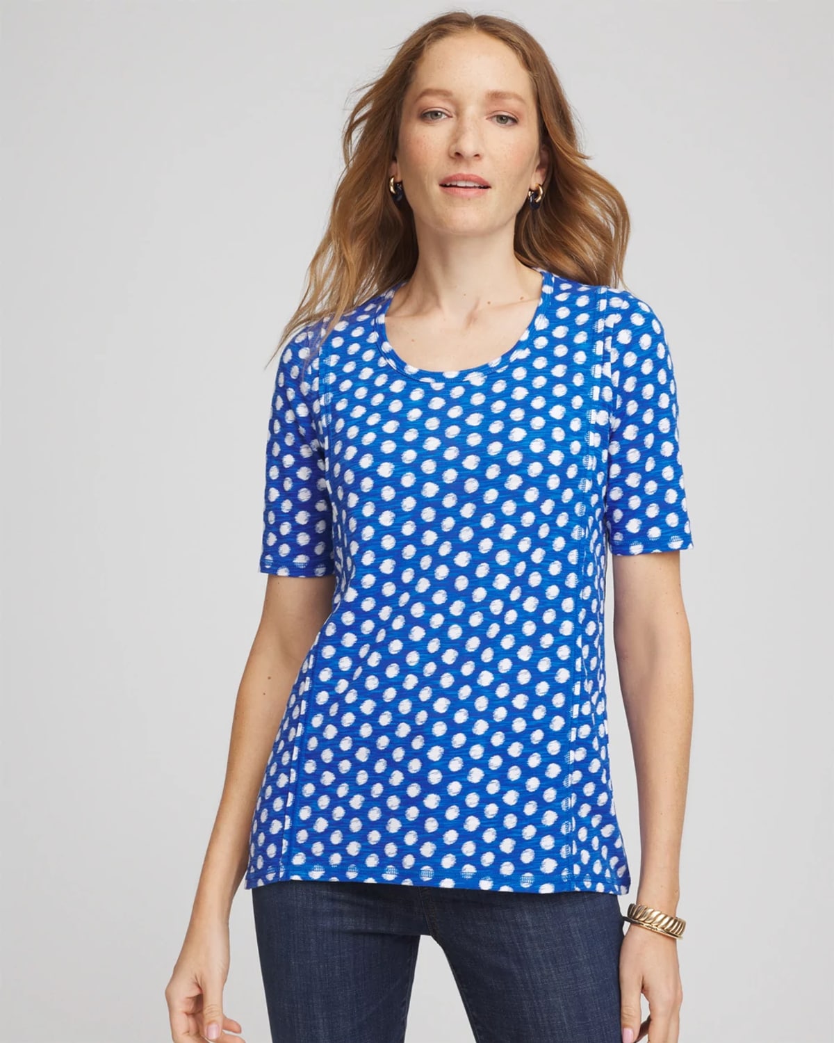 Chico's Printed Short Sleeve Pima Tee In Azure In Multi