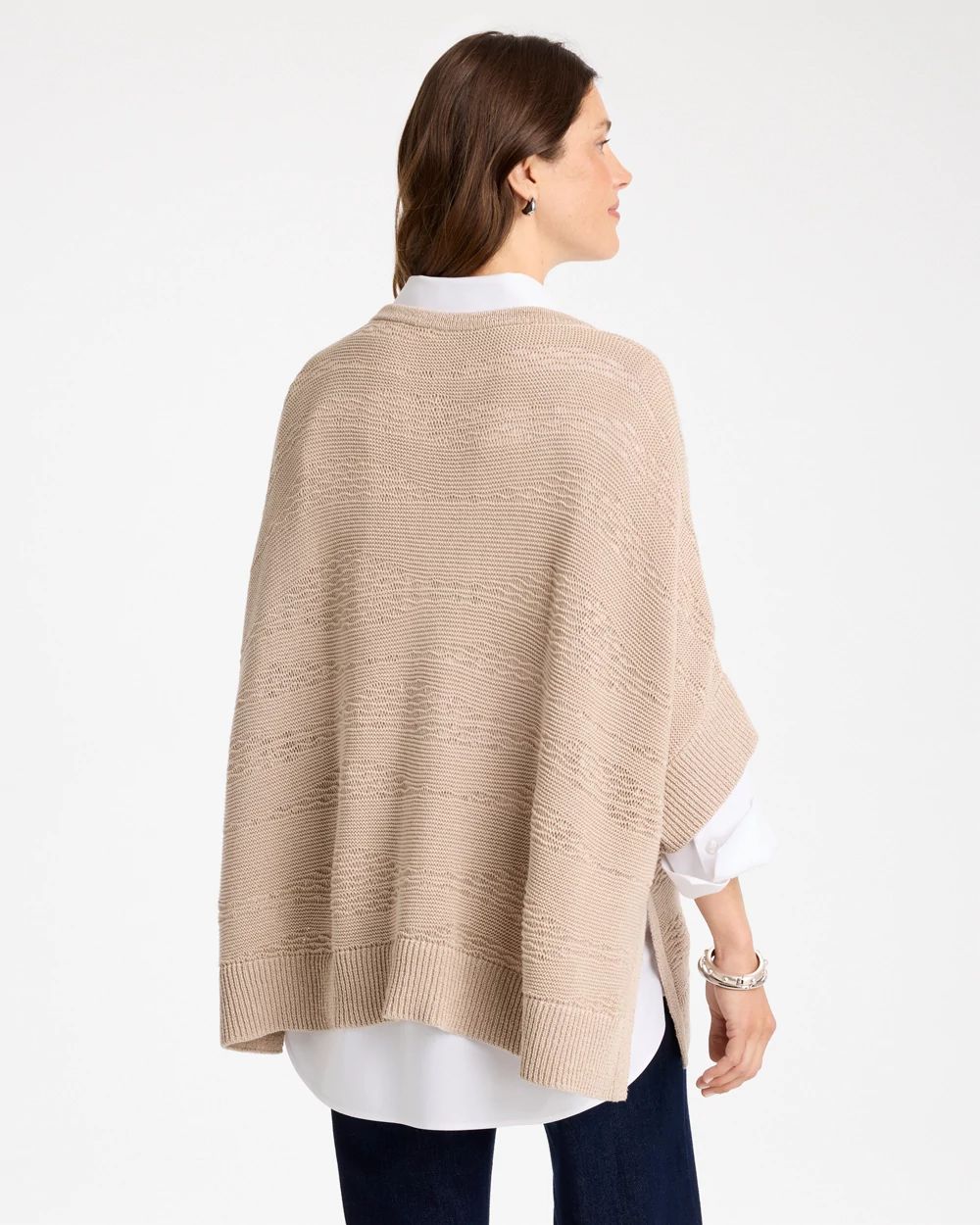 Cotton-Blend Sweater Poncho click to view larger image.