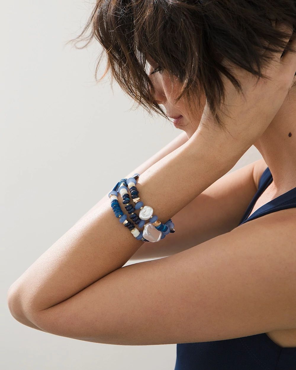 Navy Shell Stretch Bracelets