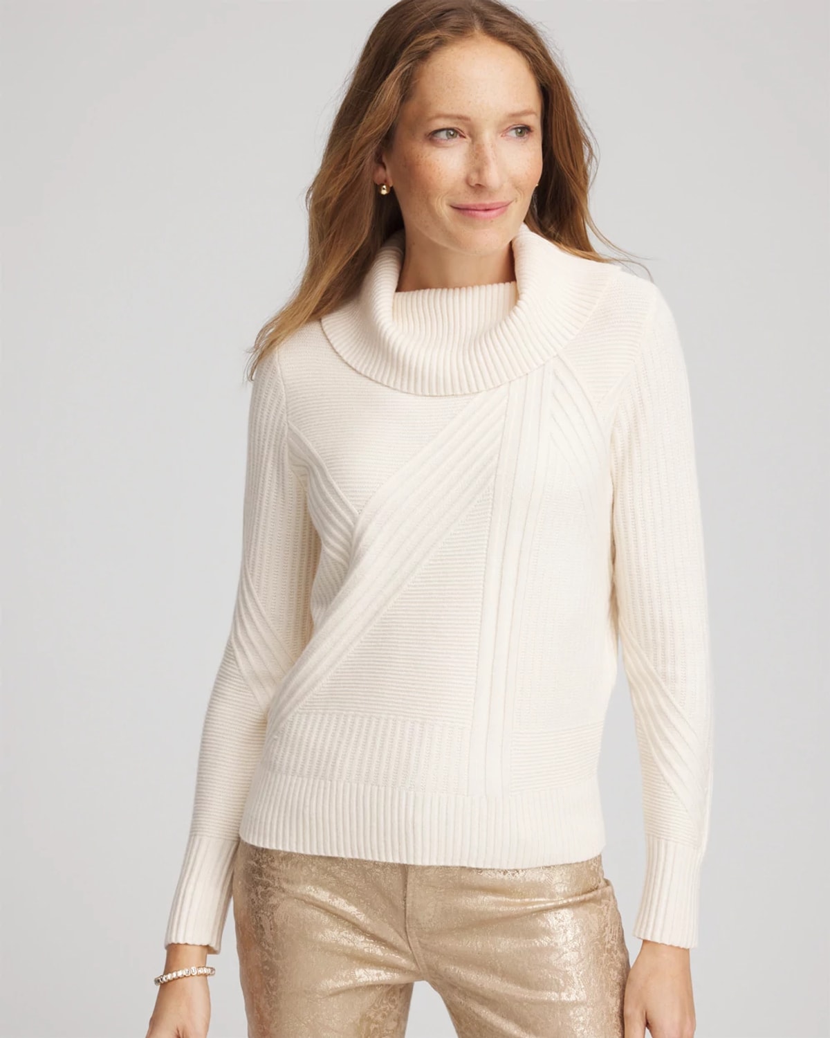 Chico's Ribbed Cowlneck Sweater In Cream In Neutral