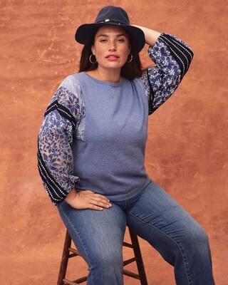 Embroidered Eyelet Sleeve Sweater
