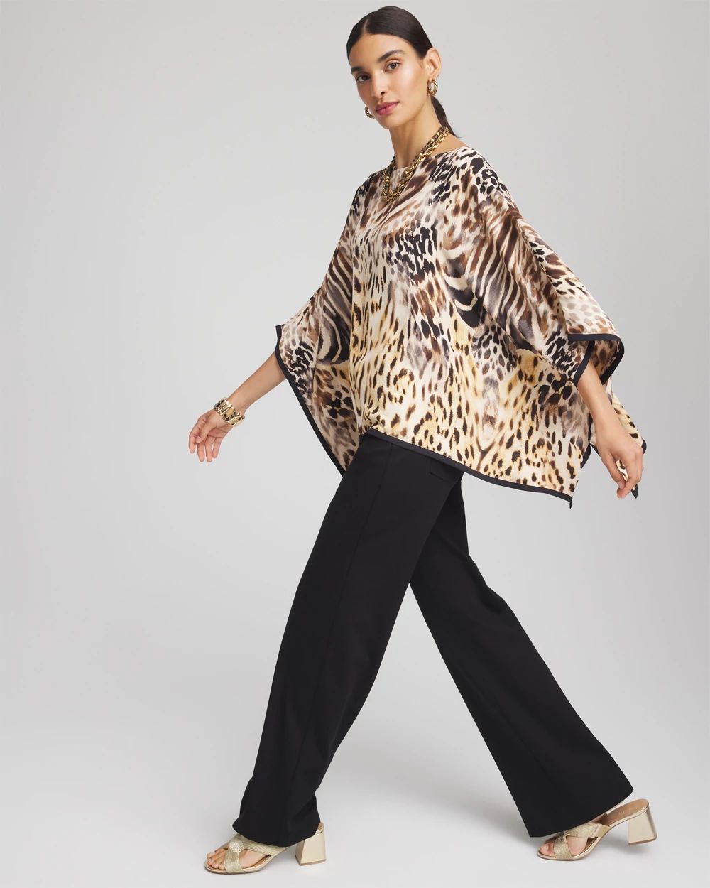 Crepe Animal Print Pullover Poncho