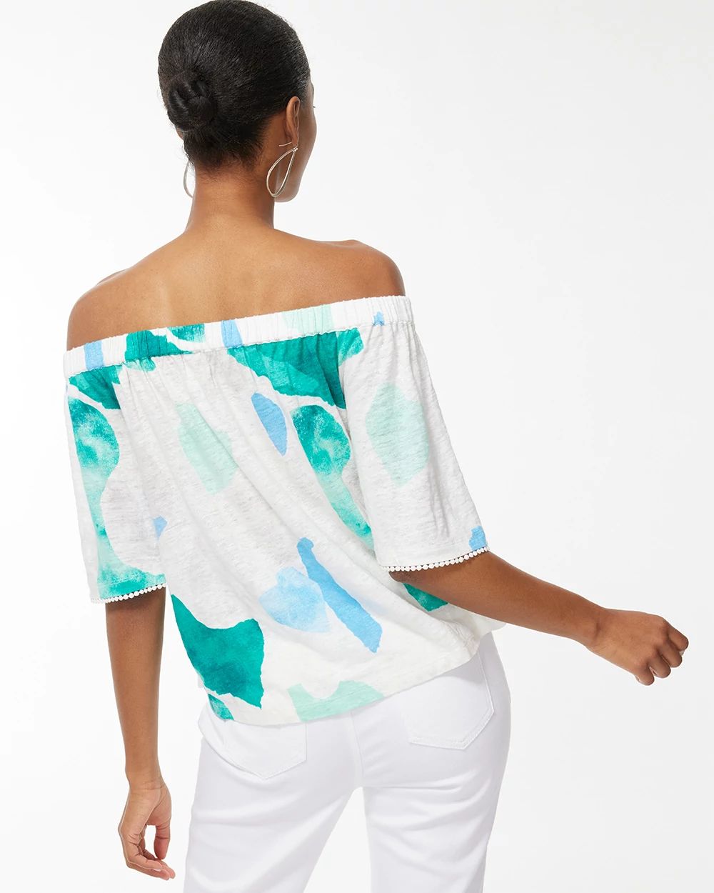 Linen Confetti Off-Shoulder Top