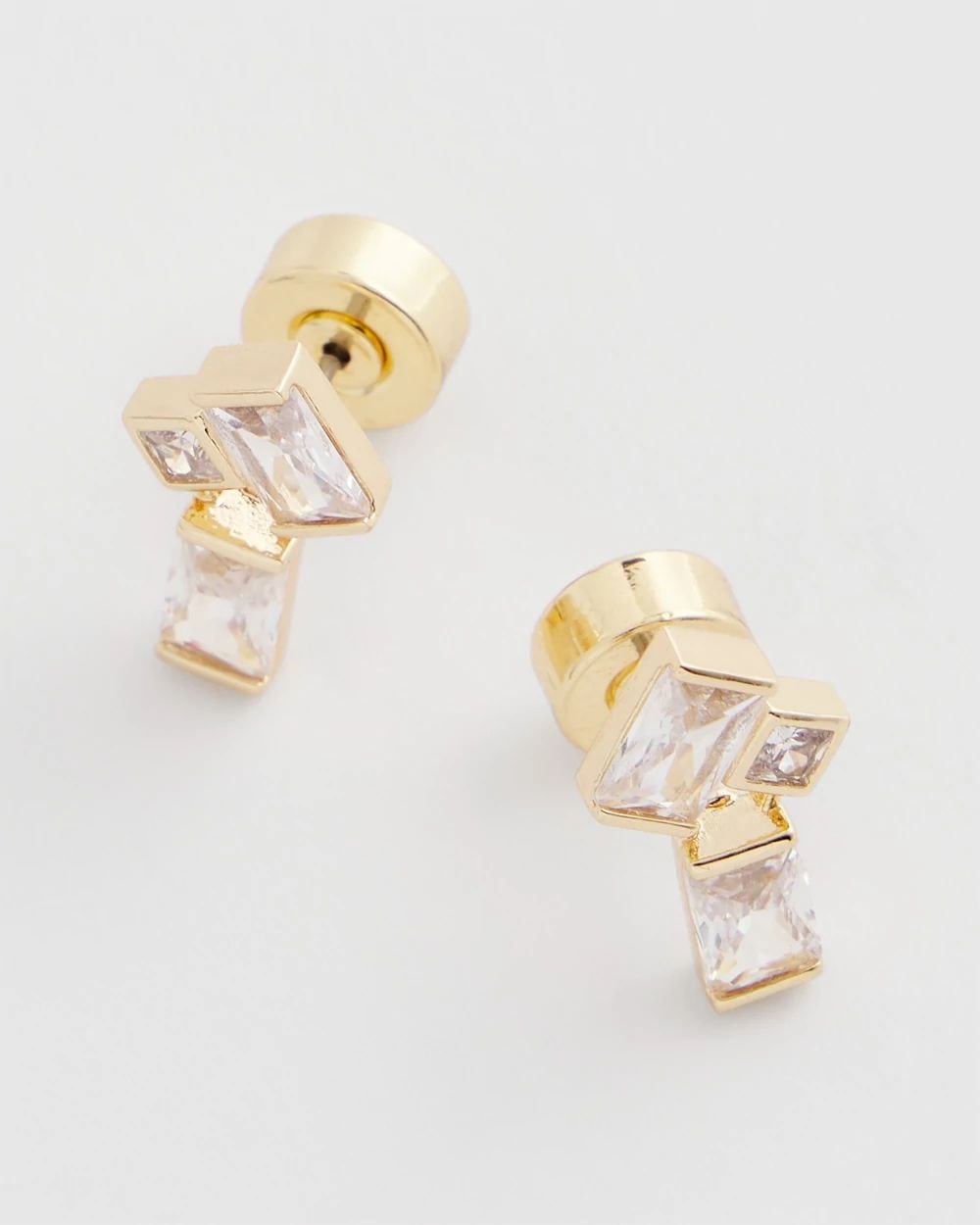 Emerald Cut Goldtone Cluster Stud Earrings