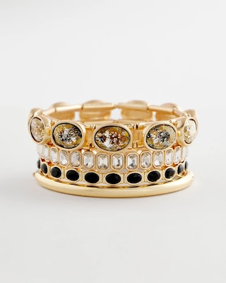 Small Black Faceted Gem Stretch Cuff Bracelet click to view larger image.