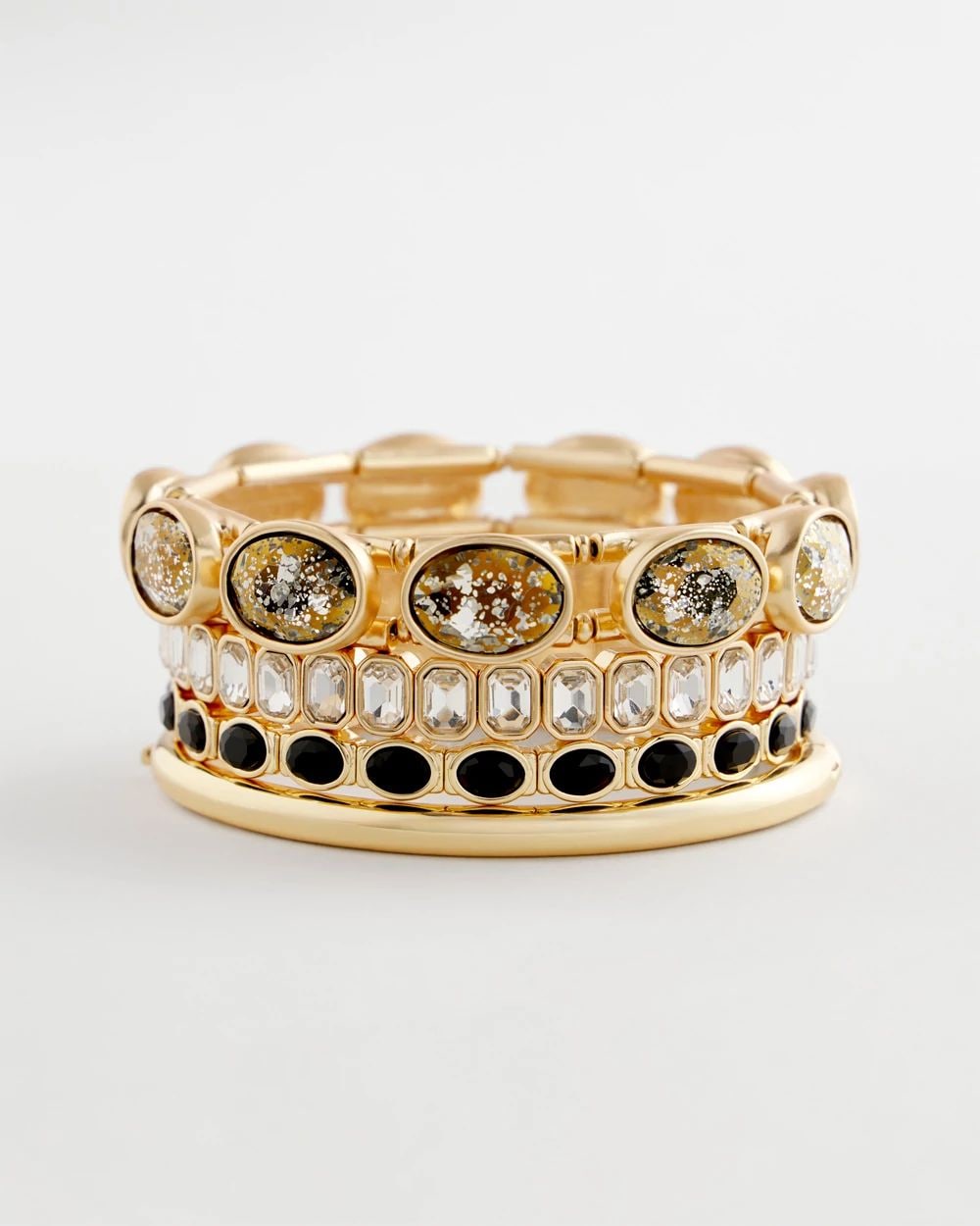 Small Black Faceted Gem Stretch Cuff Bracelet click to view larger image.