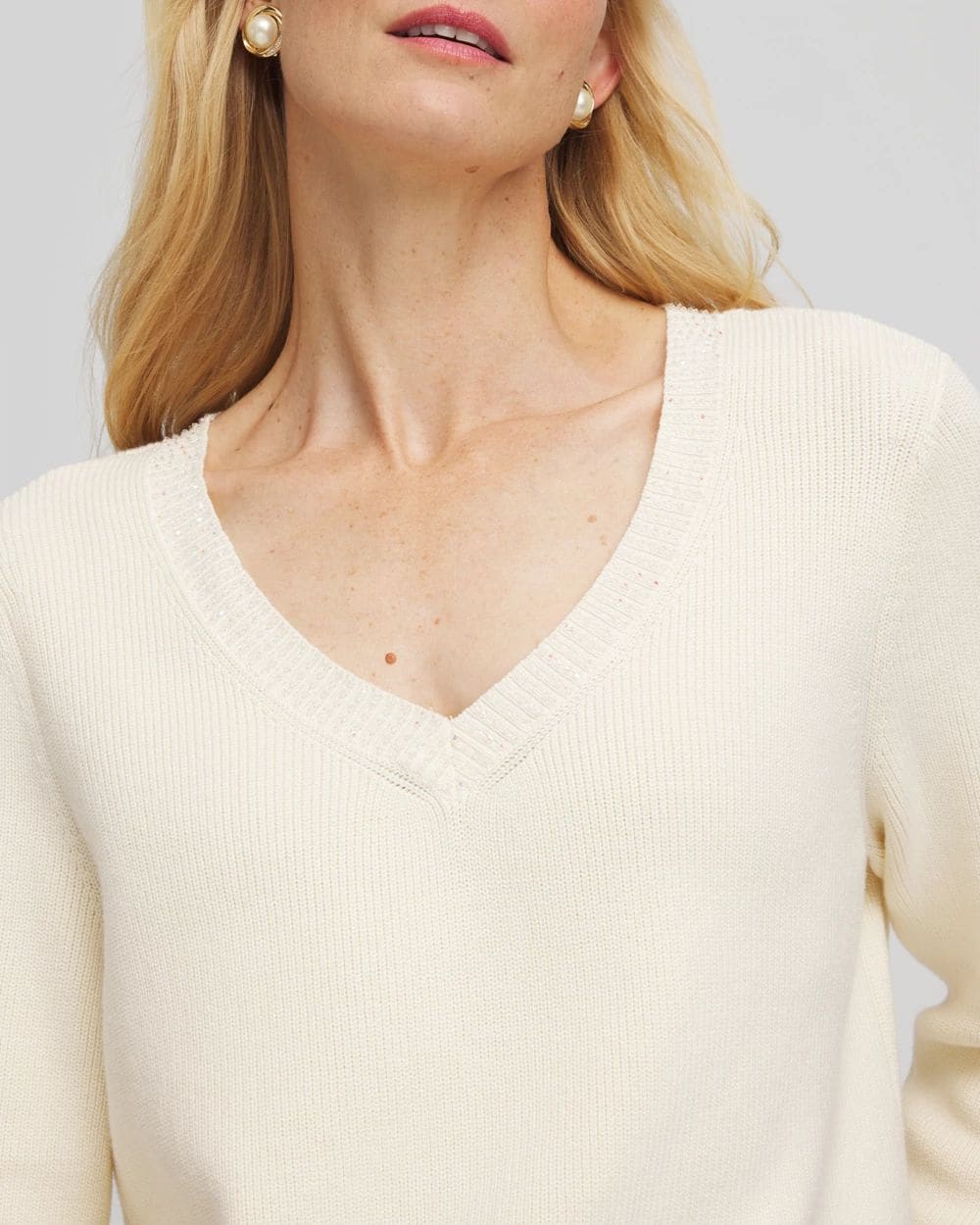 Embellished V-Neck Pullover Sweater