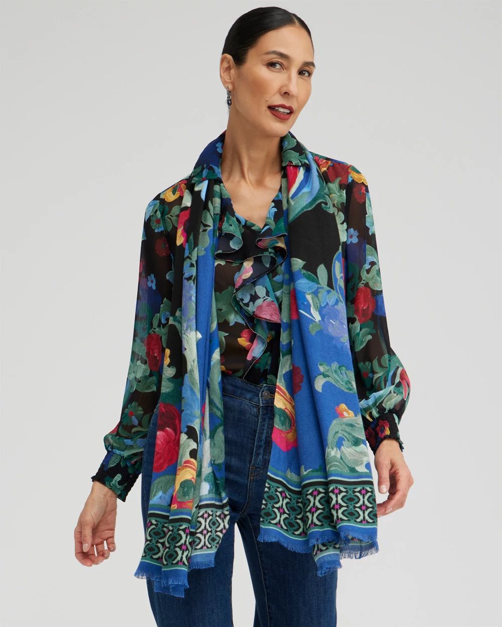 Floral Print Oblong Scarf