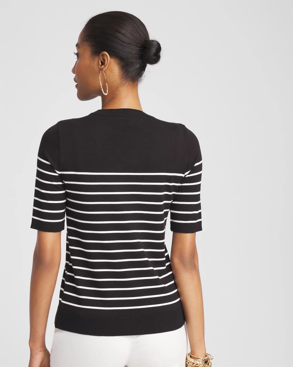 Stripe Short Sleeve Pullover Sweater