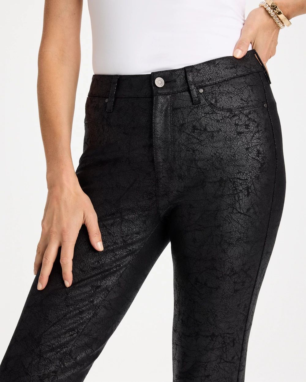 Faux Leather Five Pocket Skinny Pants click to view larger image.