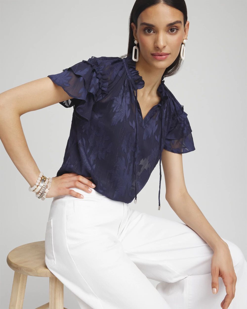 Chiffon Ruffle Neck Blouse