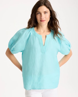 Linen Trapunto Popover Top