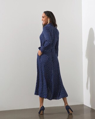Godet Dot Print Maxi Shirt Dress