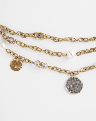 Faux Pearl and Coin Charm Chain Belt click to view larger image.