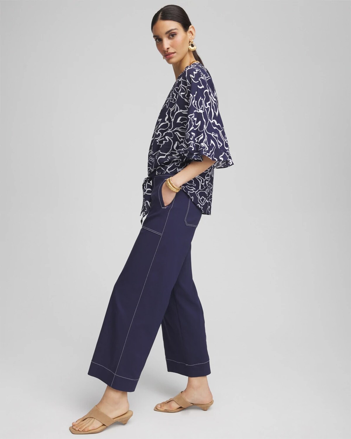 Chico's Petite Brigitte Utility Wide-leg Cropped Pants In Blue