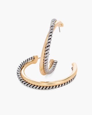 Mixed-Metal Ring Twist Hoop Earrings