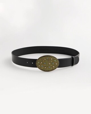 Leather Beaded Oval Buckle Trouser Belt