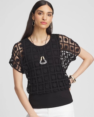 Crochet Trim Banded Hem Tee