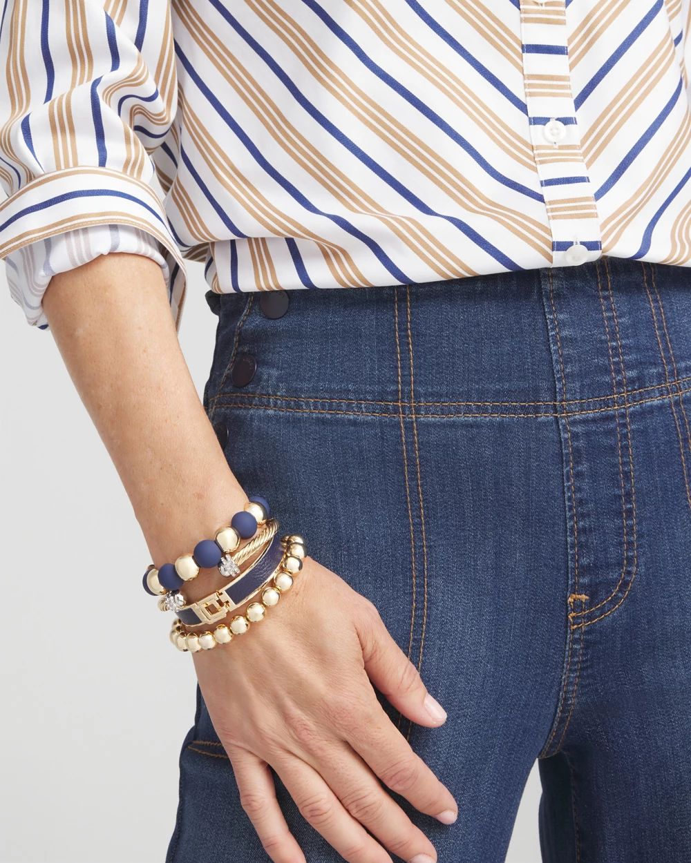 Chico's Click Blue Leather Bangle Bracelet